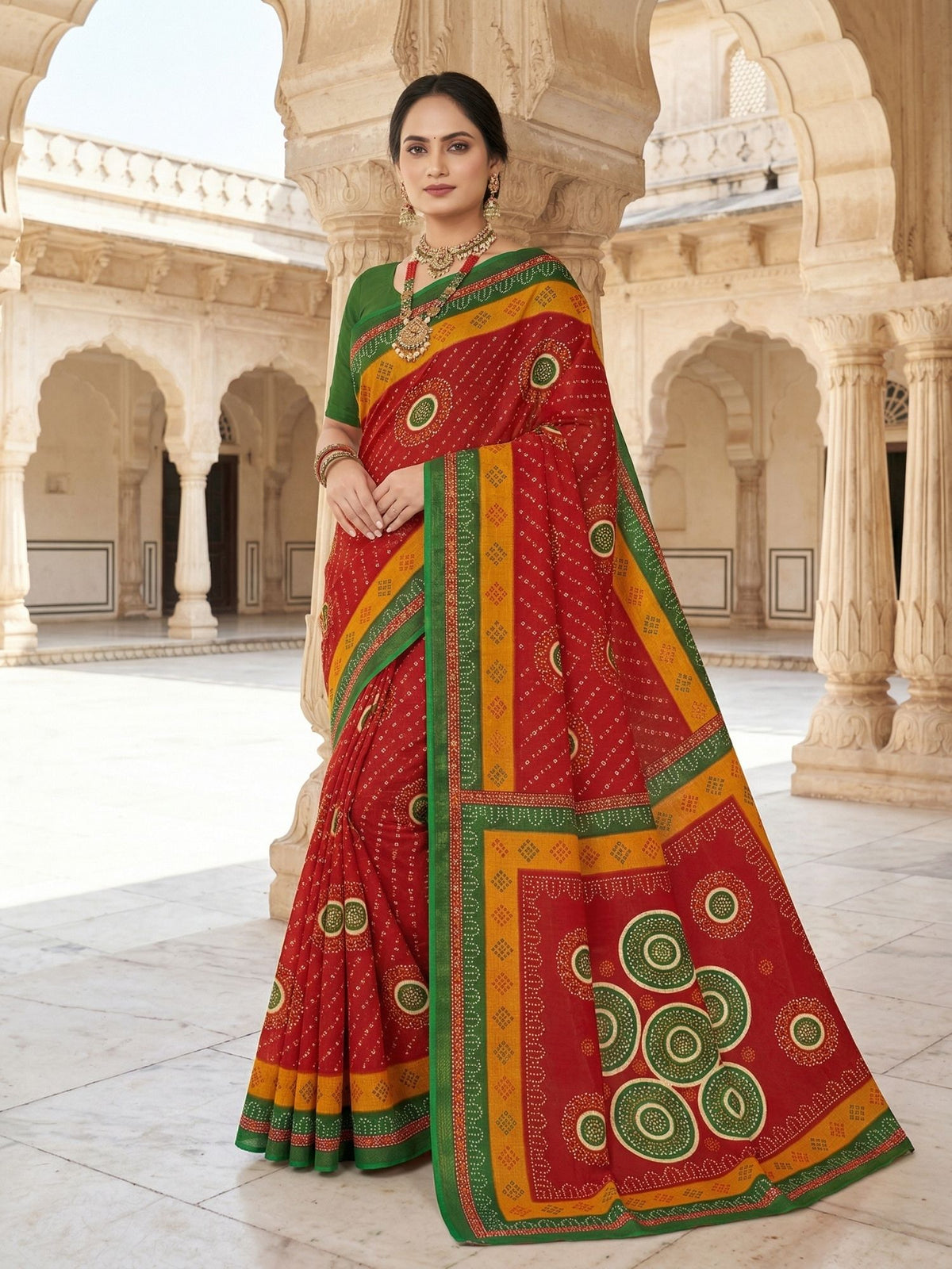 Mandakini chunari classic print cotton saree – Minu Fashions
