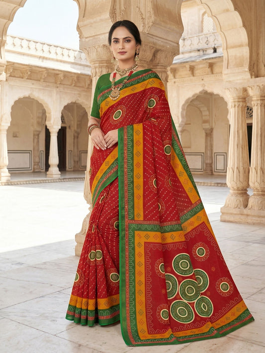 Mandakini chunari print pure cotton saree – Minu Fashions