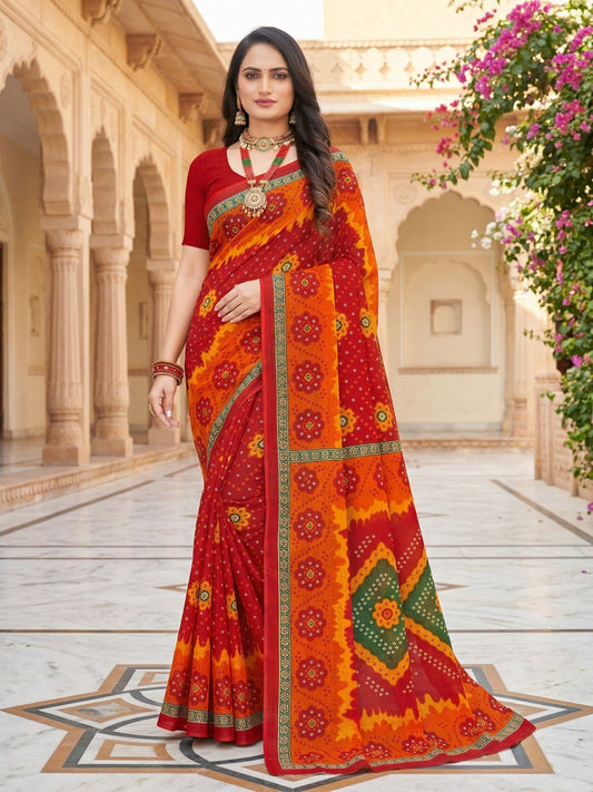 Mandakini chunari festive cotton printed saree – Minu Fashions