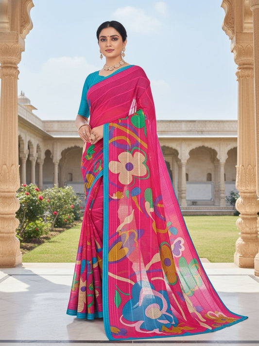 Sa Re Ga Ma vibrant print pure cotton saree – Minu Fashions
