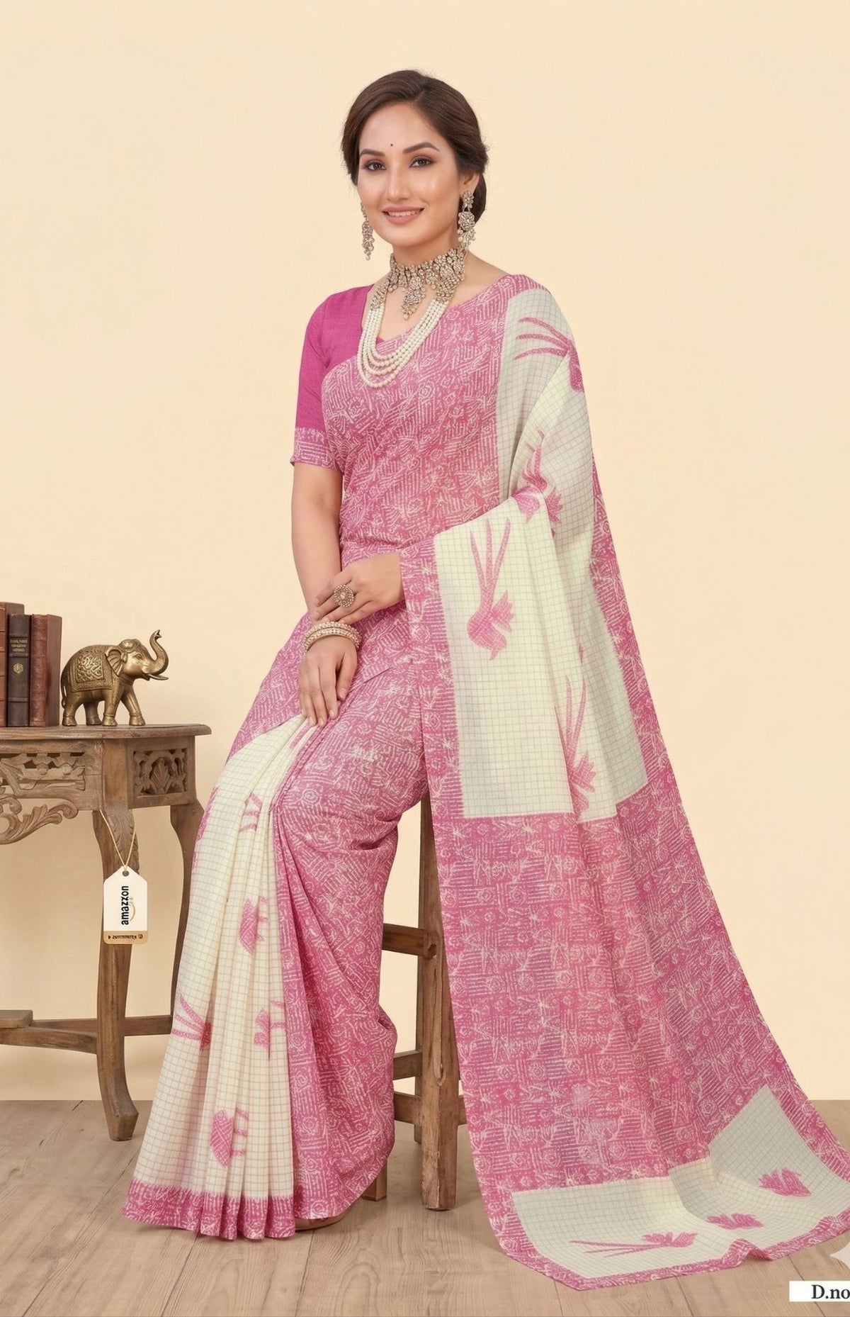 Srimoyee Pink & White Cotton Printed Saree