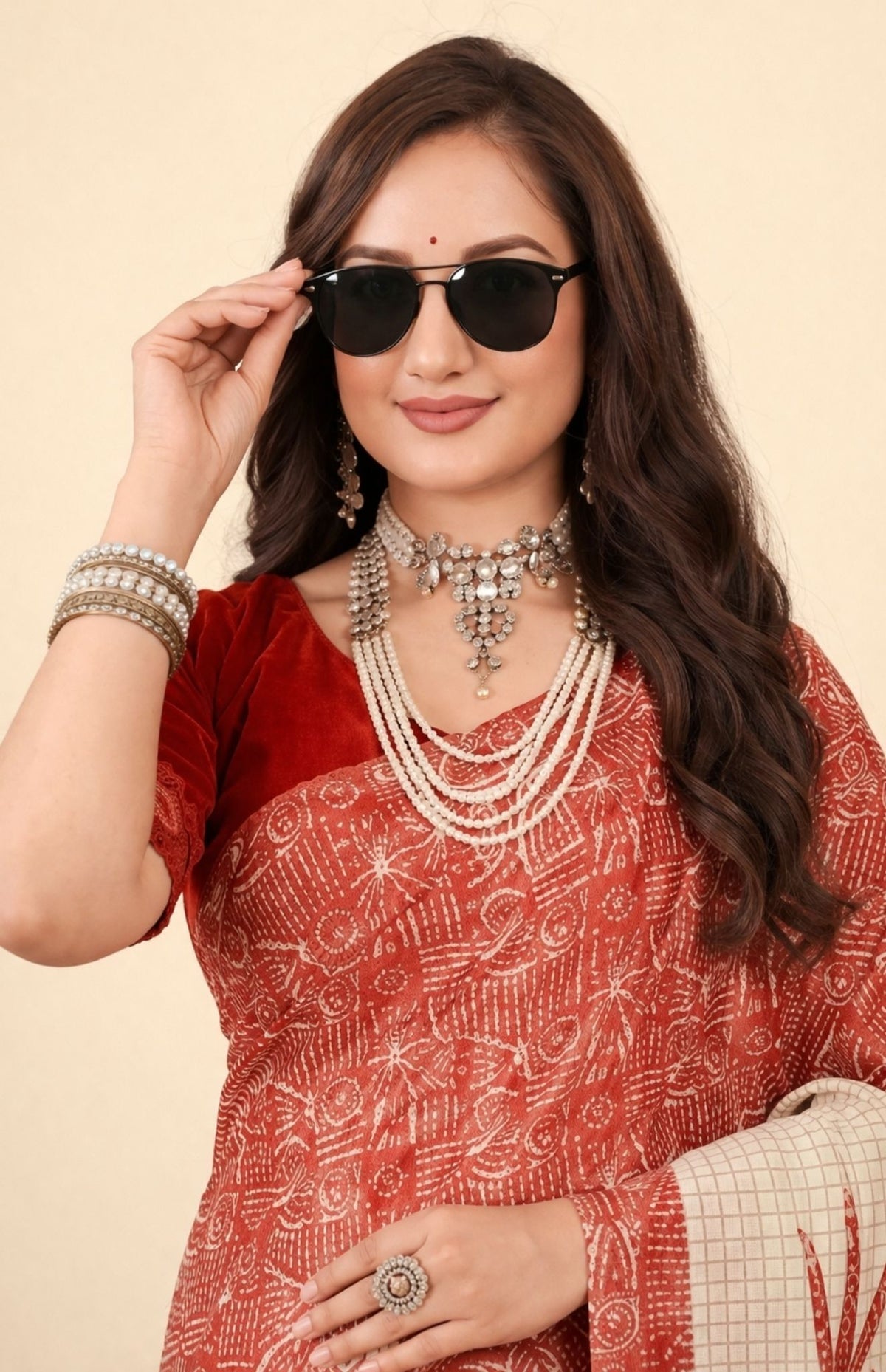 Srimoyee White & Red Shade Premium Cotton Saree