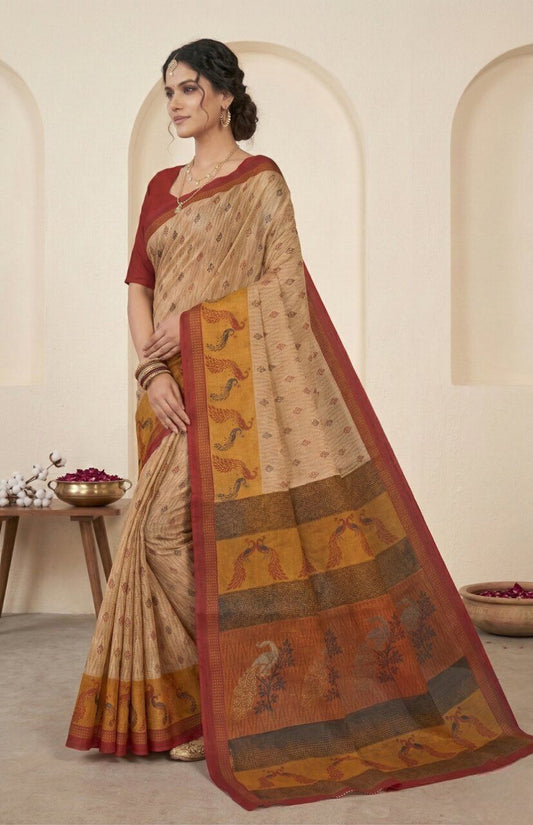 F Jiva vibrant print cotton saree gift pick – Minu Fashions