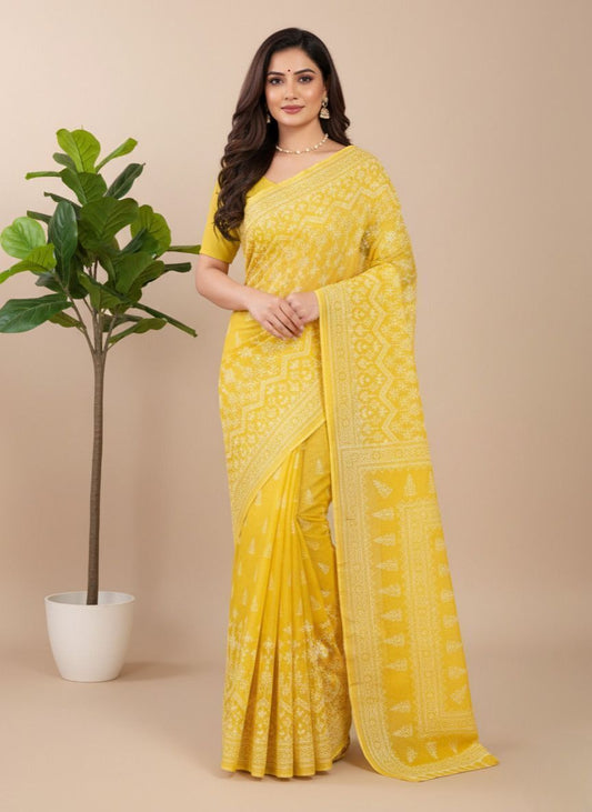 Pestal Magic Yellow Cotton Saree