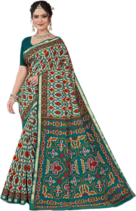 Kanishka silk-finish ikkat-style printed saree – Minu Fashions