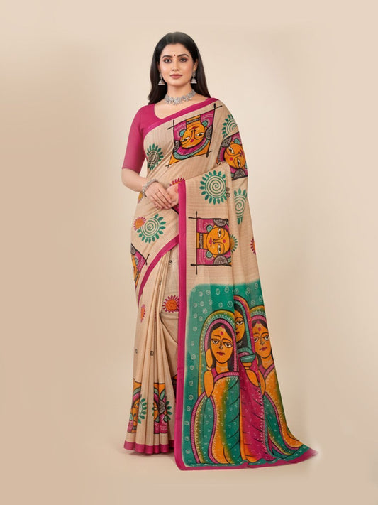 Srimoyee Jamini art print pure cotton saree – Minu Fashions