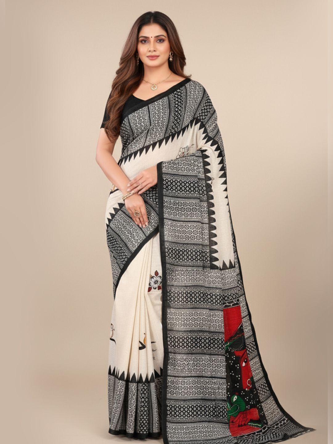 Srimoyee V-5 pure cotton half-half printed saree – Minu Fashions