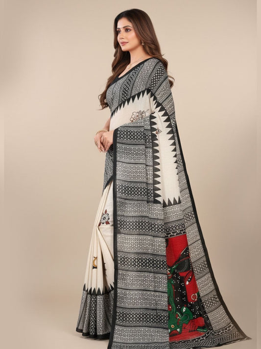 Srimoyee Pure Cotton Half-Half Printed Saree