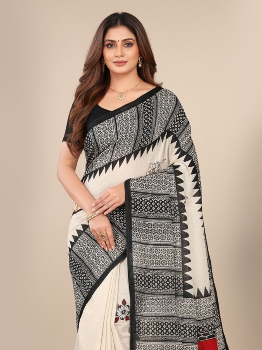 Srimoyee Pure Cotton Half-Half Printed Saree