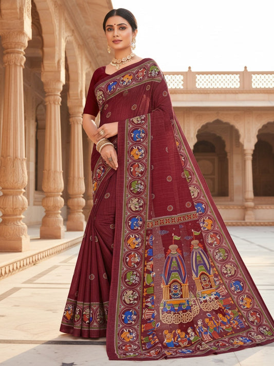 Jay Jagannath devotional print pure cotton saree – Minu Fashions