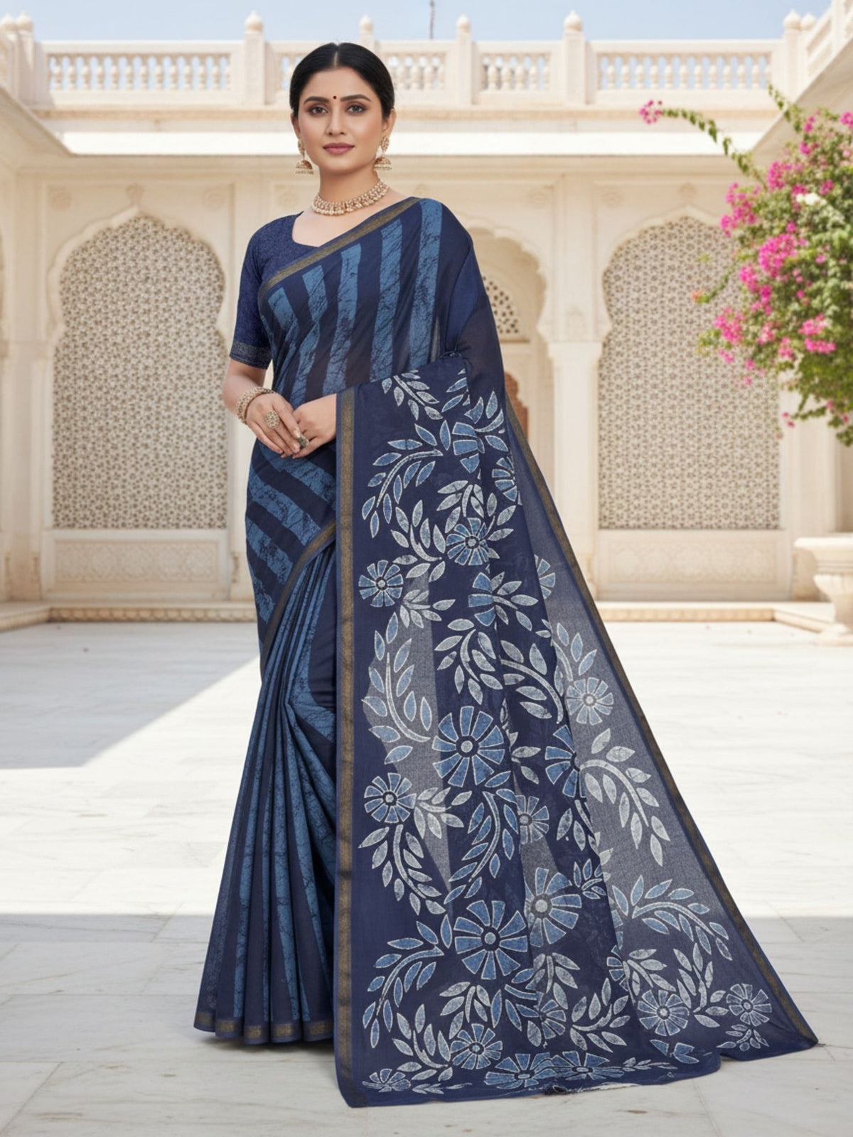 Ishani border cotton printed saree gift pick – Minu Fashions