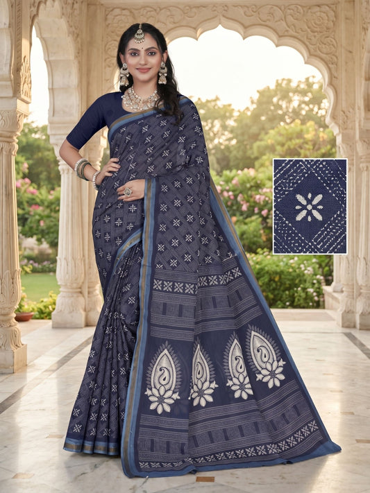 Ishani border cotton printed saree for daily wear – Minu Fashions