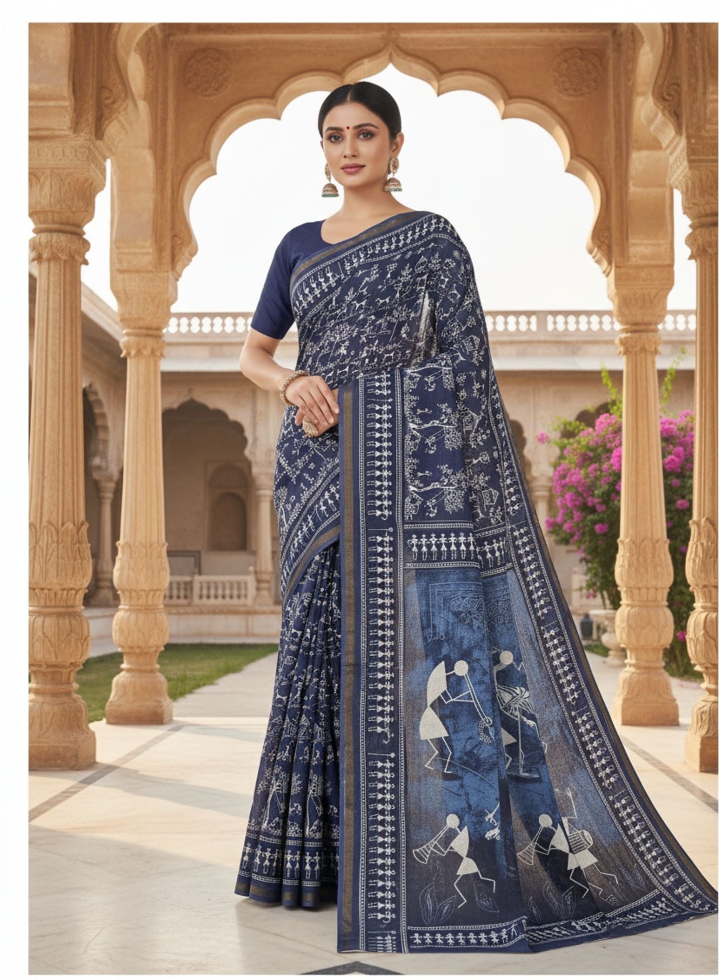 Ishani border festive cotton printed saree – Minu Fashions