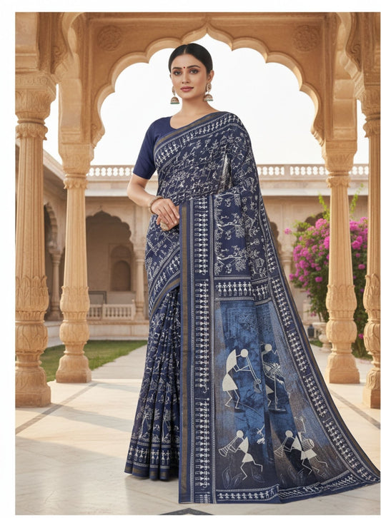 Ishani border festive cotton printed saree – Minu Fashions