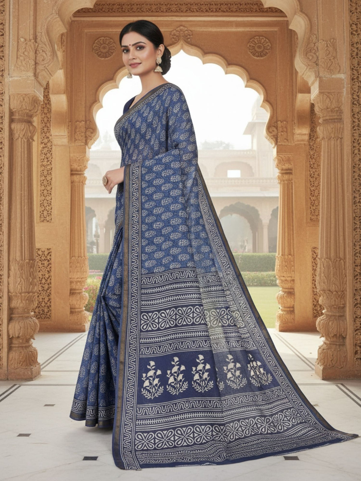 Ishani Border 04 Navy Blue