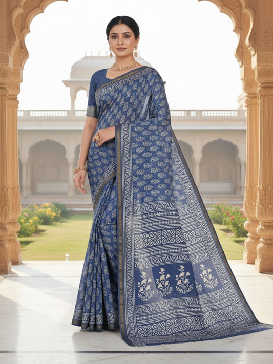 Ishani Border 04 Navy Blue