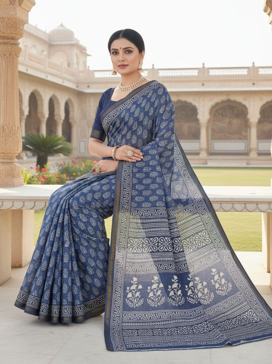 Ishani Border 04 Navy Blue