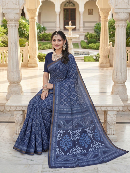 Ishani border classic print cotton saree – Minu Fashions