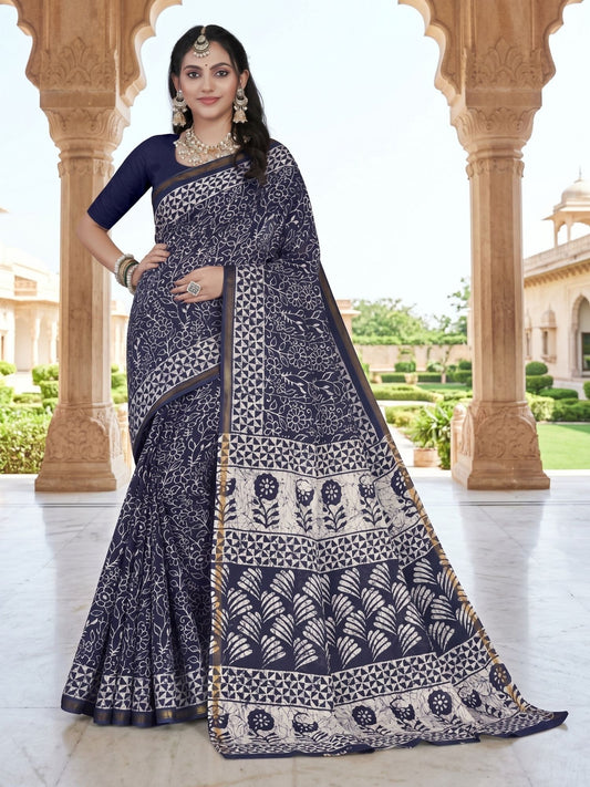 Ishani border pure cotton printed saree with contrast border – Minu Fashions