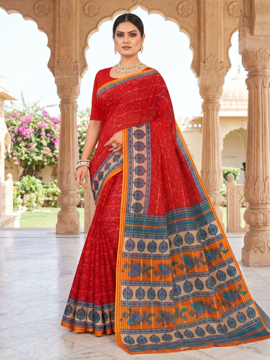 Sunaina doria cotton saree for puja – Minu Fashions