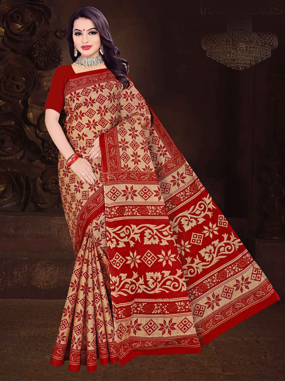 MINU SAREE MUMTAZ RED CHIKU 0067