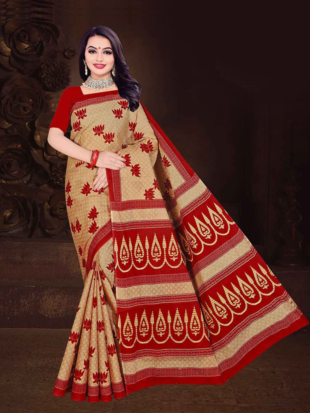 MINU SAREE MUMTAZ RED CHIKU 0078