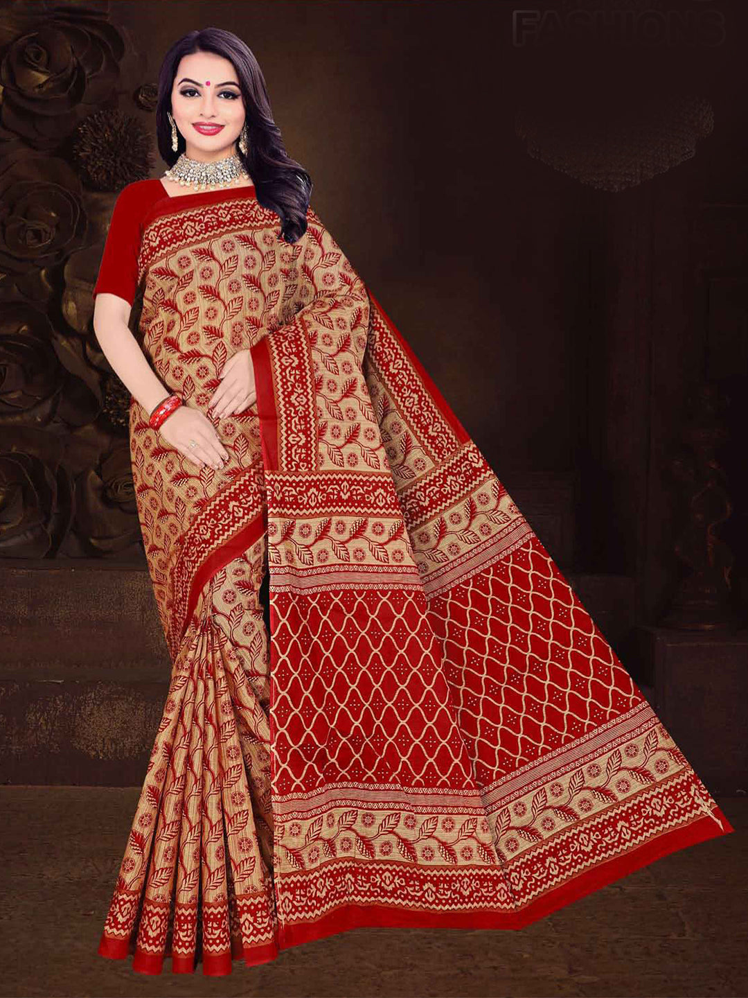 MINU SAREE MUMTAZ RED CHIKU 0056