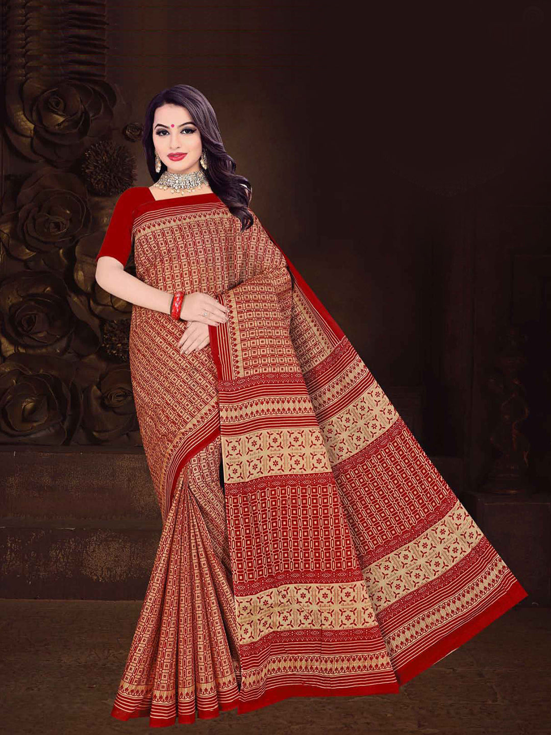 MINU SAREE MUMTAZ RED CHIKU 0023