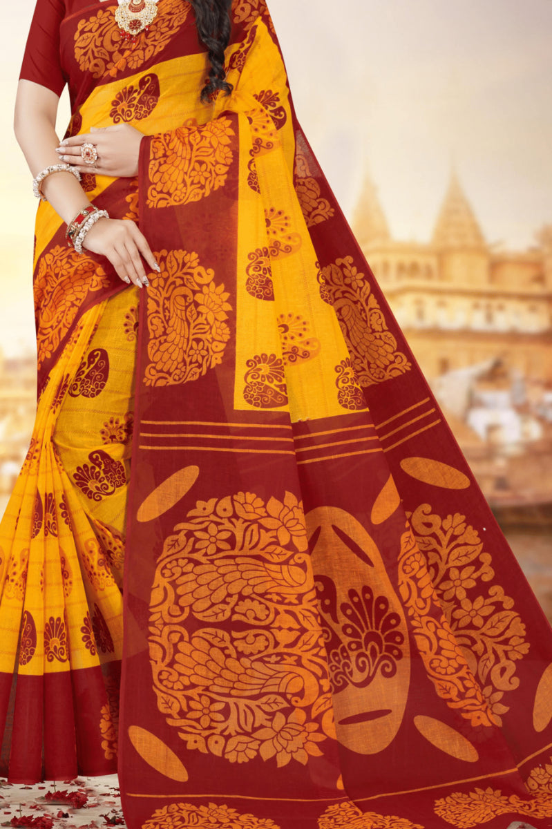 Monica Yellow & Red Traditional Saree