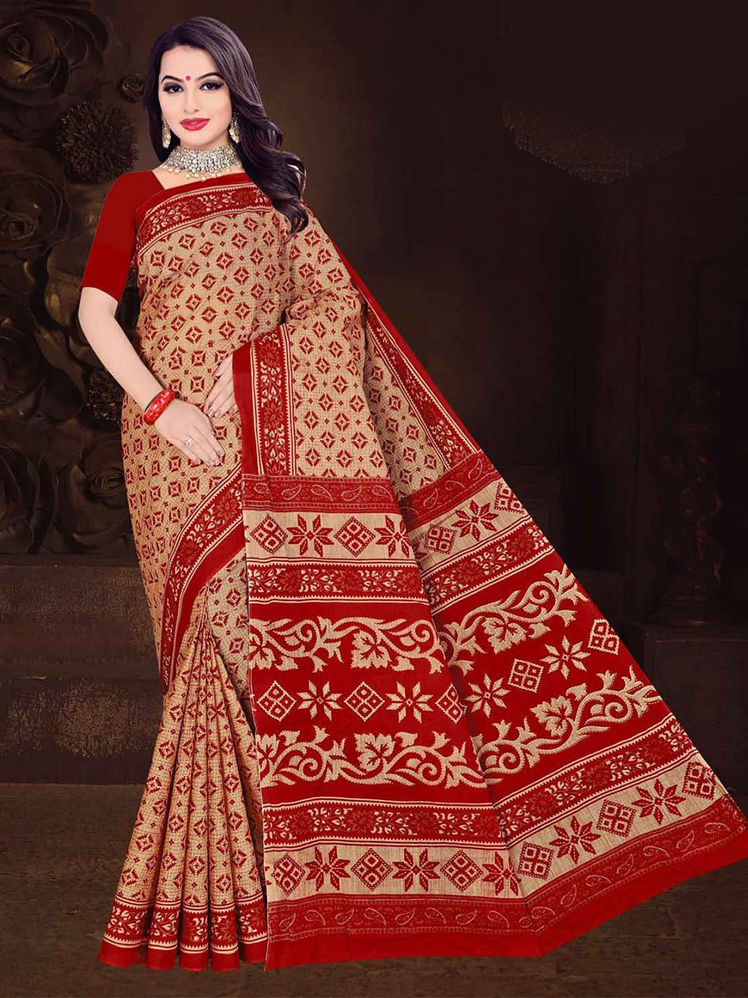 MINU SAREE MUMTAZ RED CHIKU 0045