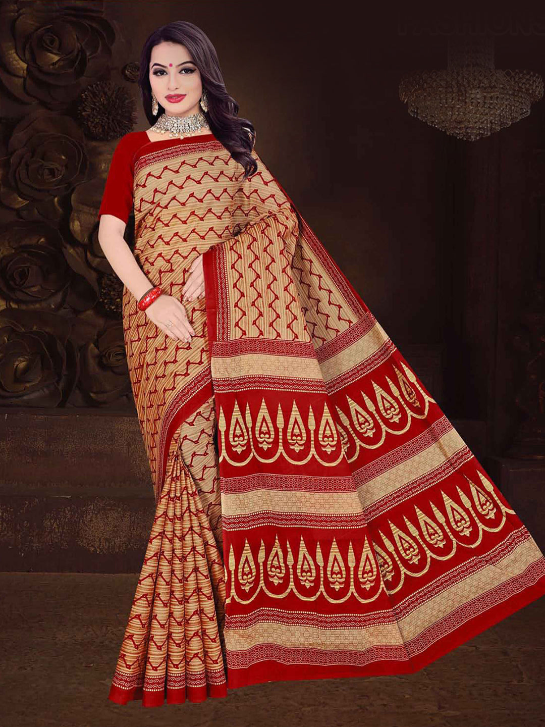 MINU SAREE MUMTAZ RED CHIKU 0089