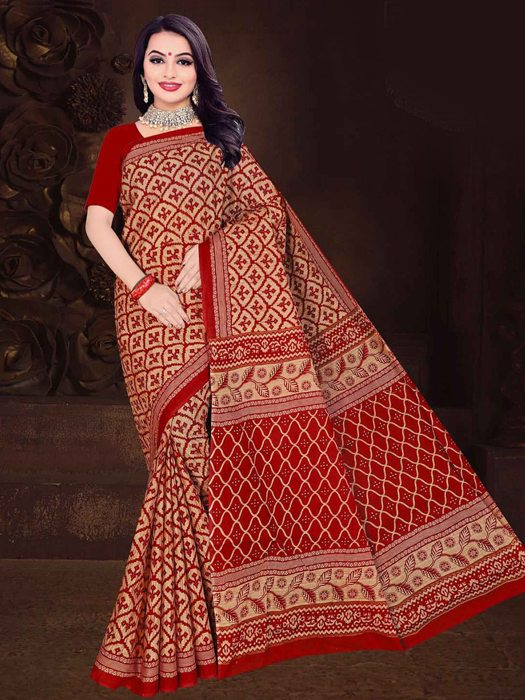 MINU SAREE MUMTAZ RED CHIKU 0012