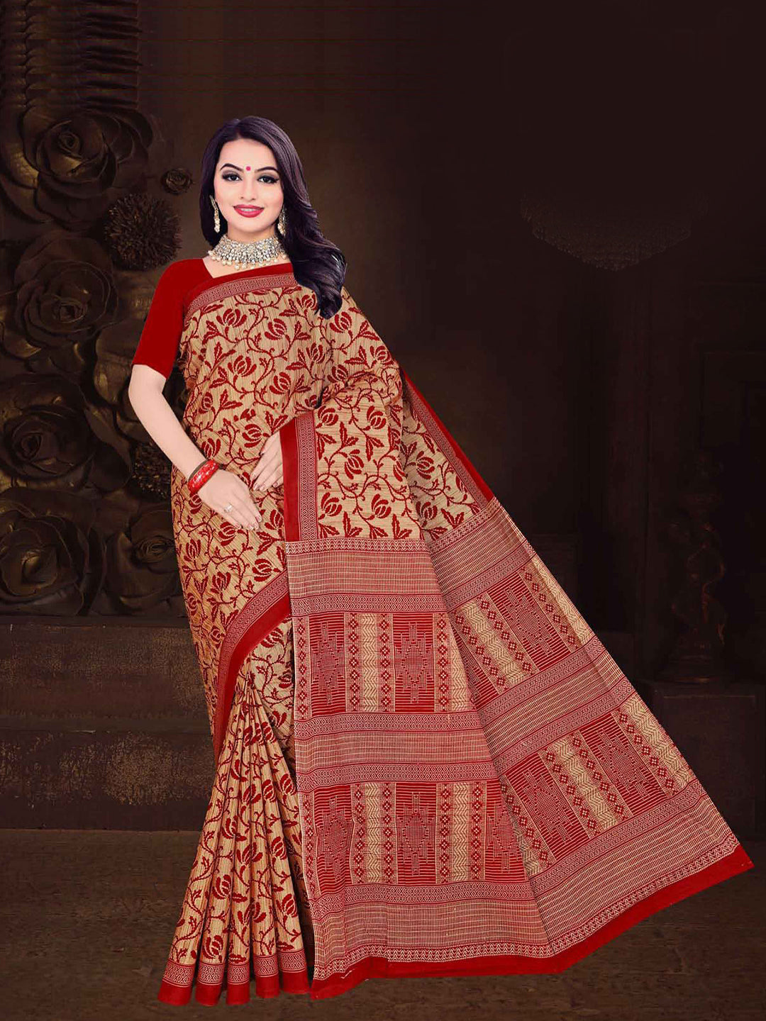 MINU SAREE MUMTAZ RED CHIKU 0034