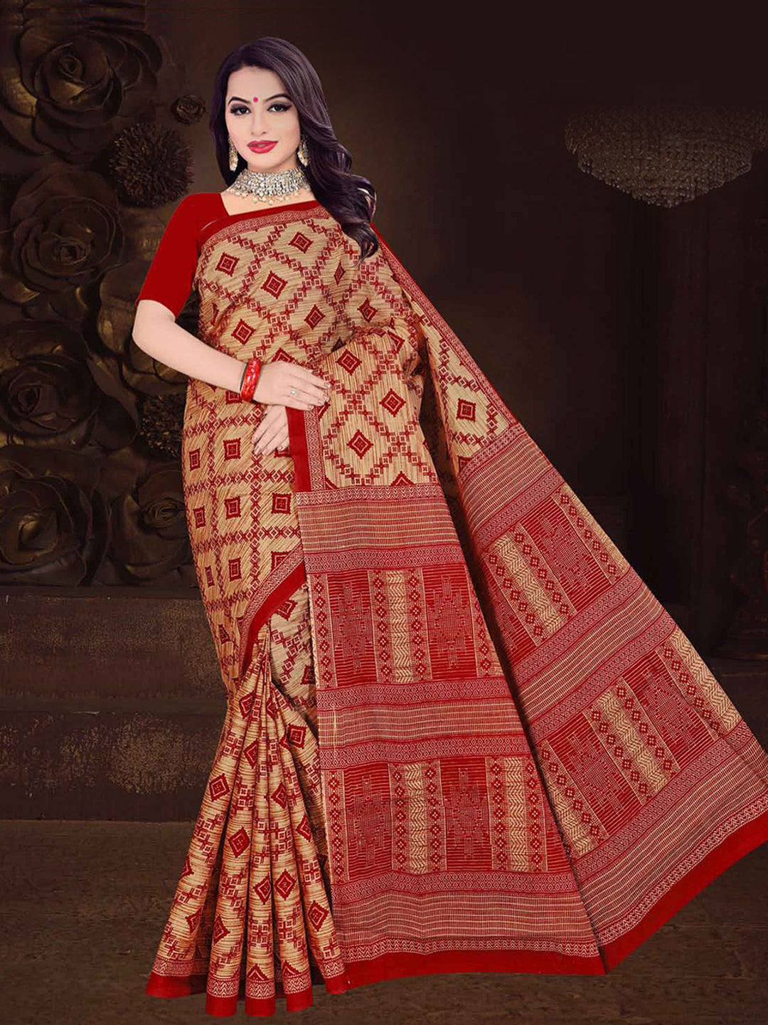 MINU SAREE MUMTAZ RED CHIKU 00910