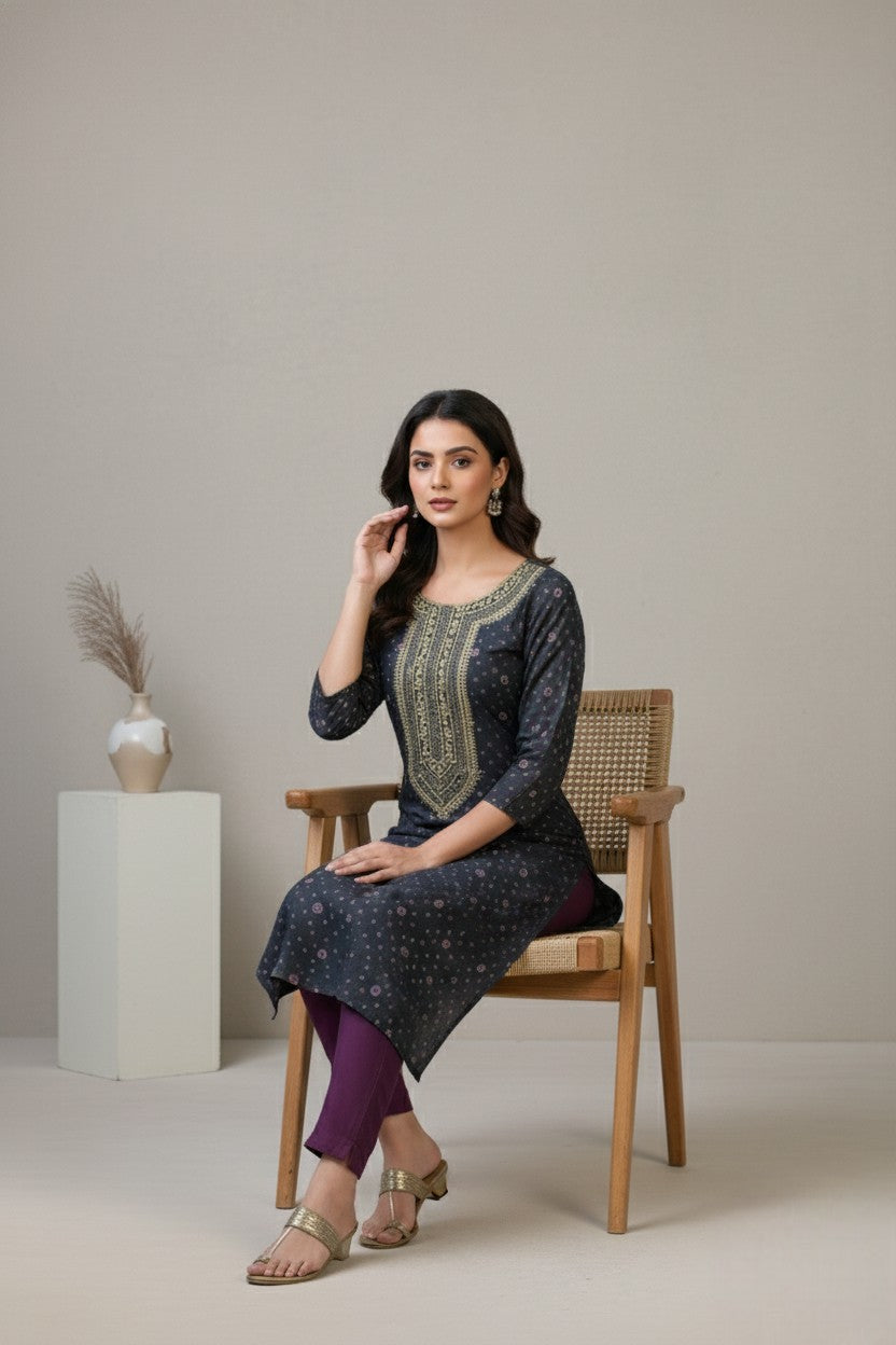 Rang Cotton Embroidered Kurti Set 1004