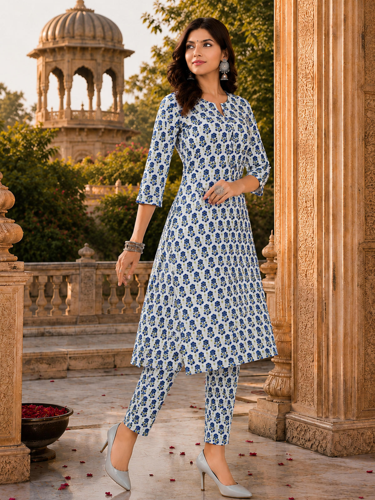 Parineeti Women Green Floral Printed Rayon A-Line Co-Ord Set with Trousers | Ank