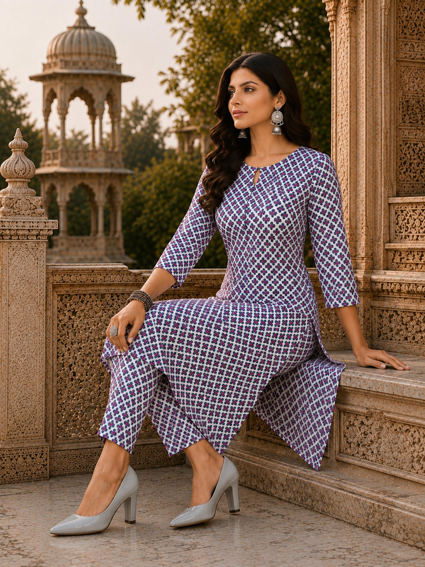 Parineeti Women Green Floral Printed Rayon A-Line Co-Ord Set with Trousers | Ank