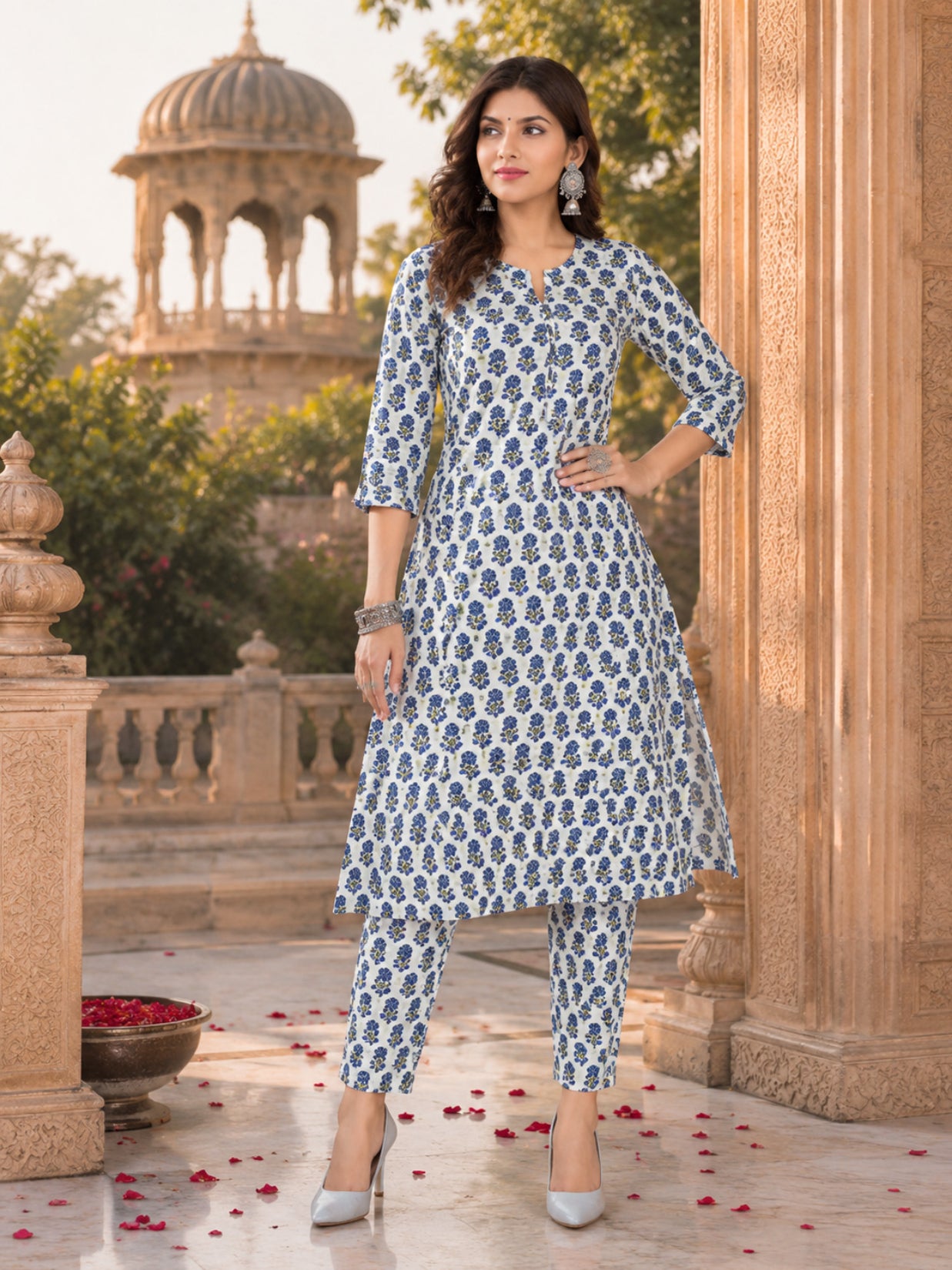 Parineeti Women Green Floral Printed Rayon A-Line Co-Ord Set with Trousers | Ank