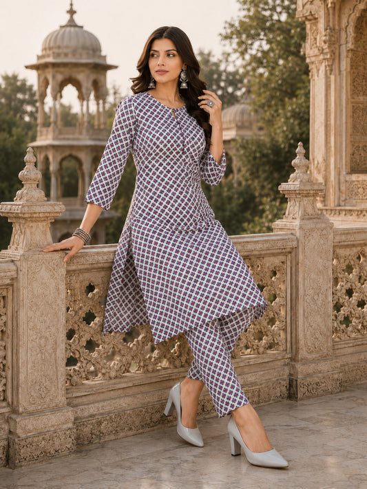 Parineeti Women Green Floral Printed Rayon A-Line Co-Ord Set with Trousers