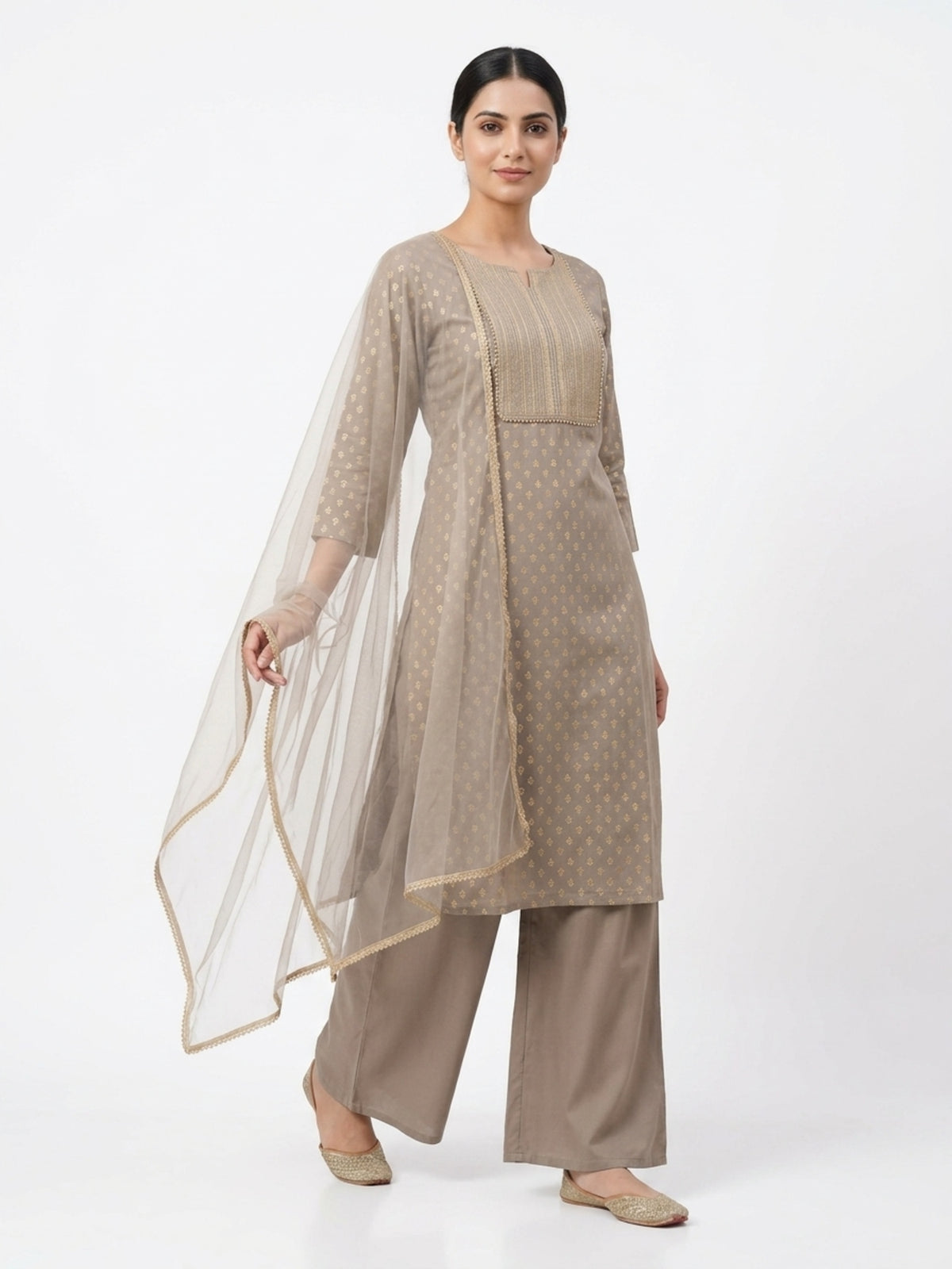 Women Swarna Gold Kurta with Sharara Set