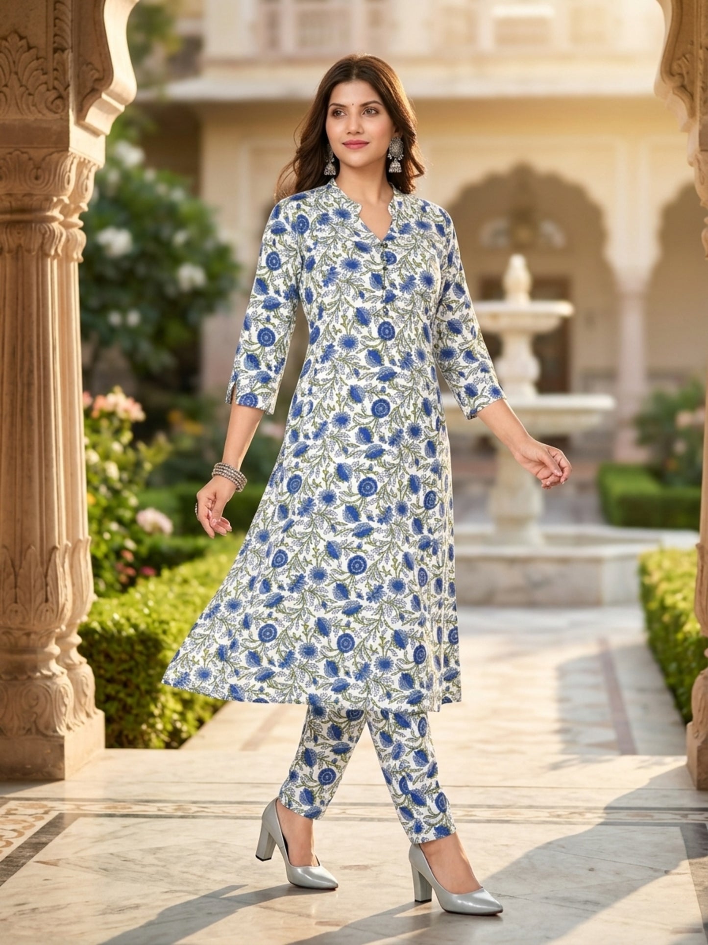Parineeti Women Green Floral Printed Rayon A-Line Co-Ord Set with Trousers | Ank