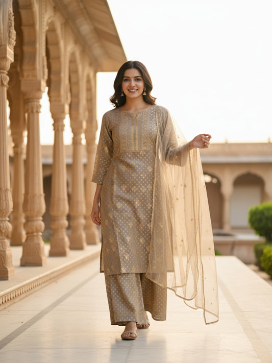 Women Swarna Gold Kurta with Sharara Set