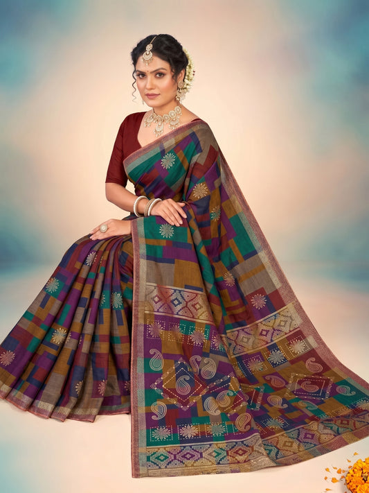 Matka Masleen Multi Color Check Saree