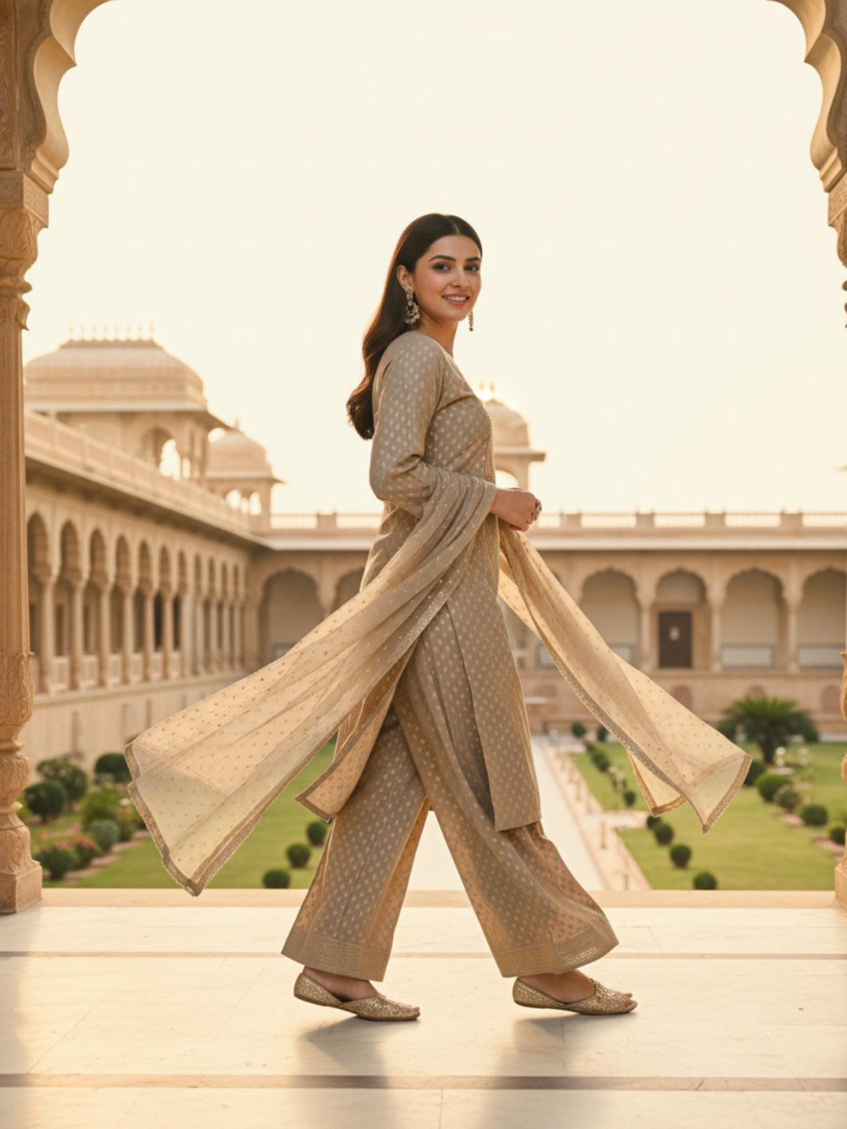 Women Swarna Gold Kurta with Sharara Set