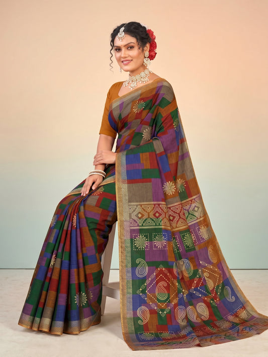 Matka Masleen Multicolor Block Print Saree