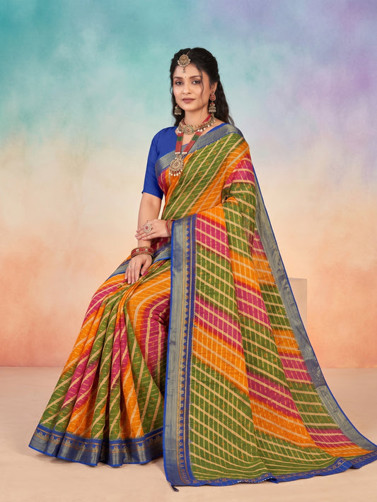 Bobby Rani Orange & Green Saree