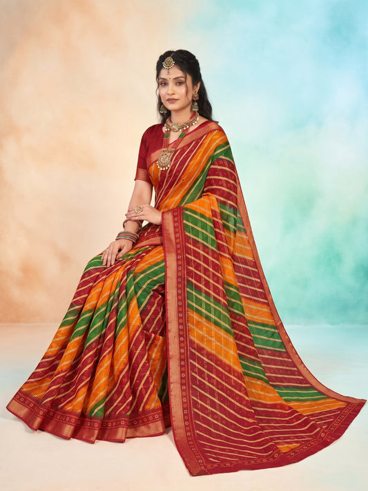 Bobby Rani Red & Green Drape Saree