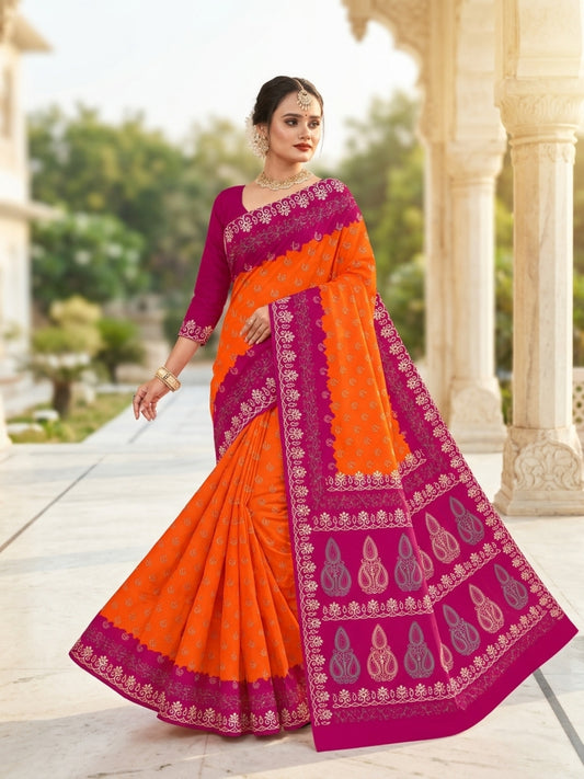 Pure Cotton Saree for Women Soft Lightweight Printed Daily Wear Traditional Casual Office Wear Saree (Copy)