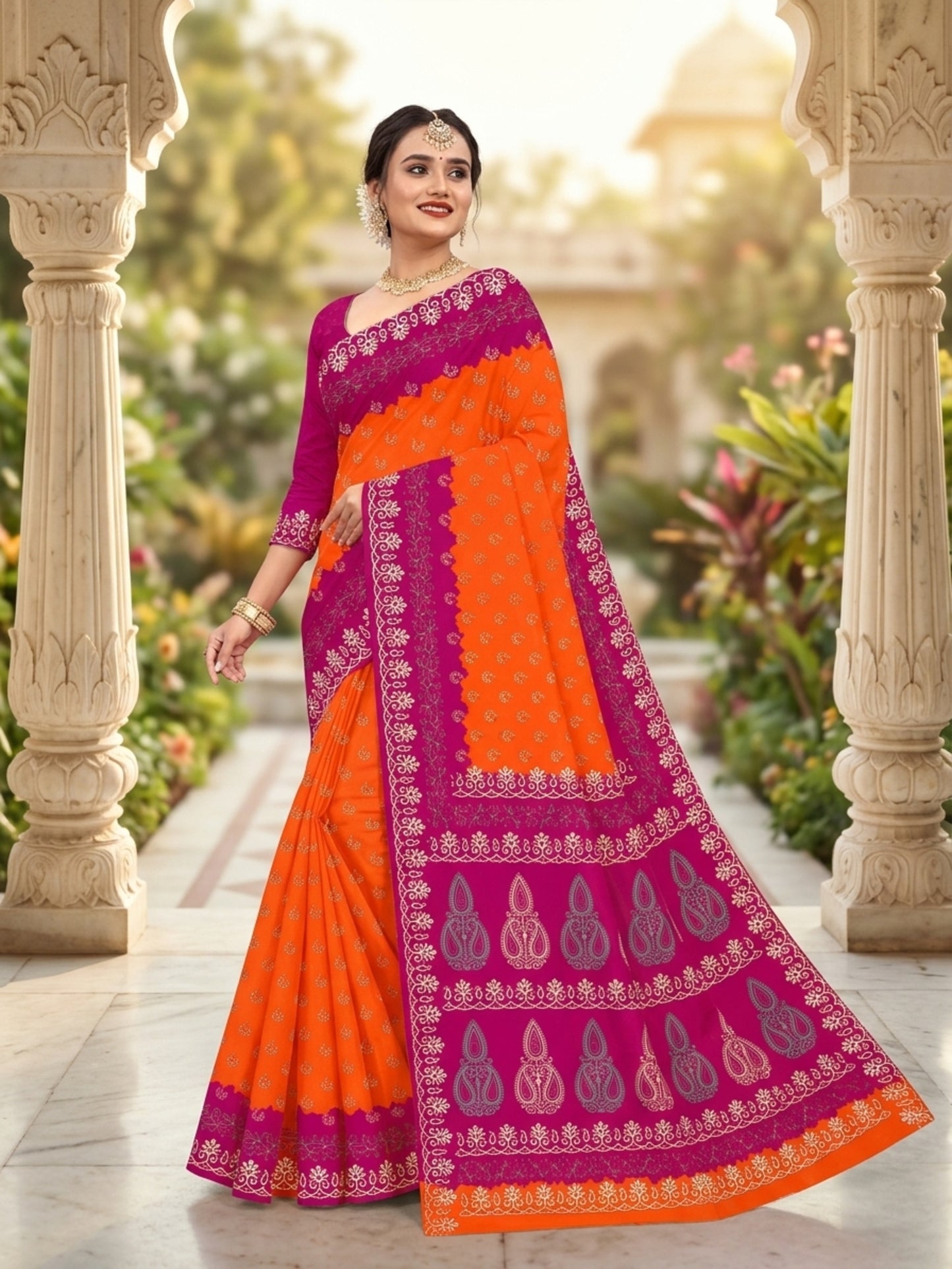Pure Cotton Saree for Women Soft Lightweight Printed Daily Wear Traditional Casual Office Wear Saree (Copy)