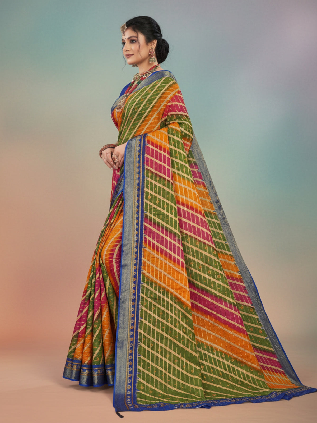 Bobby Rani Orange & Green Saree